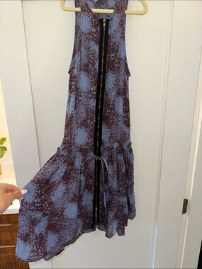 A.L.C. Blue and Brown Mini Dress with Front Zip